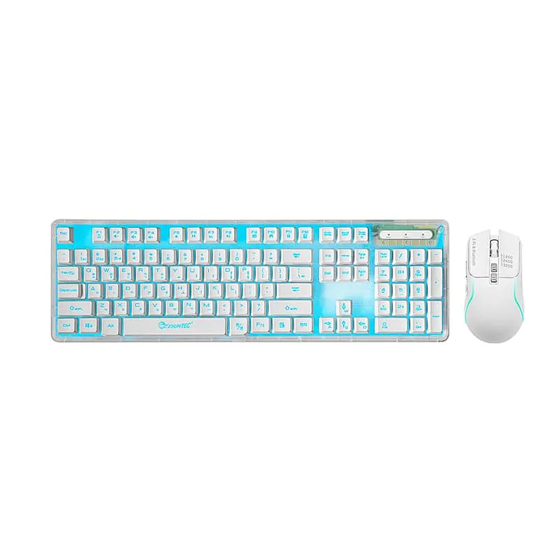 2.4G wireless & BT Gaming Keyboard Mouse Combo RGB Light Transparent Mid-plate Gaming Keyboard Mouse Set, KMSW-707T